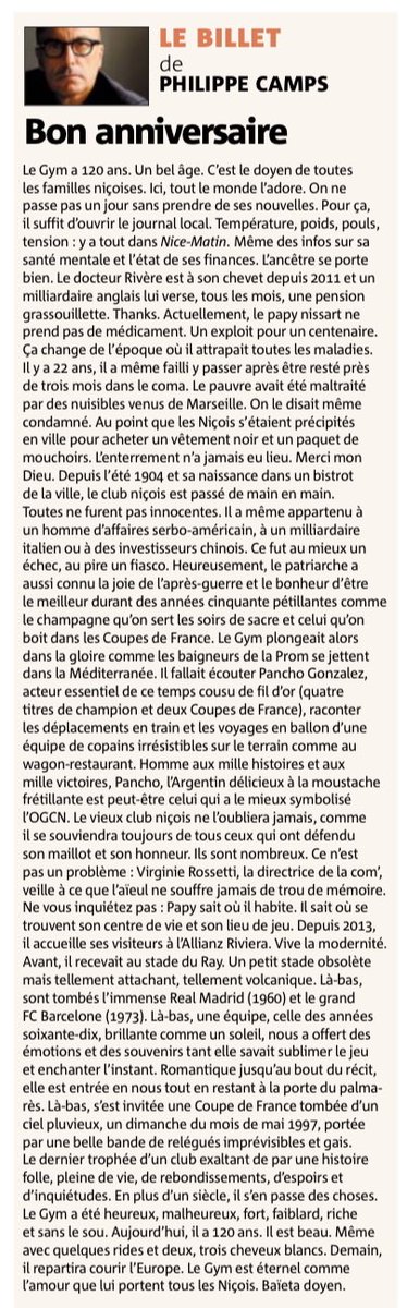 SolamenNissa's tweet photo. Un très bon anniversaire à l’@ogcnice ❤️

La plume de Philippe Camps 🥲

(@Nice_Matin) https://t.co/554SxWZ3Bo