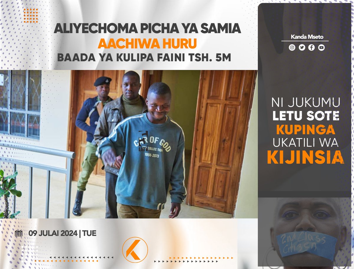 kandamseto's tweet photo. ALIYECHOMA PICHA YA RAIS SAMIA AACHIWA HURU BAADA YA KULIPA SHILINGI MILIONI 5. https://t.co/cgVQujcbnQ https://t.co/zATmkWTNwM