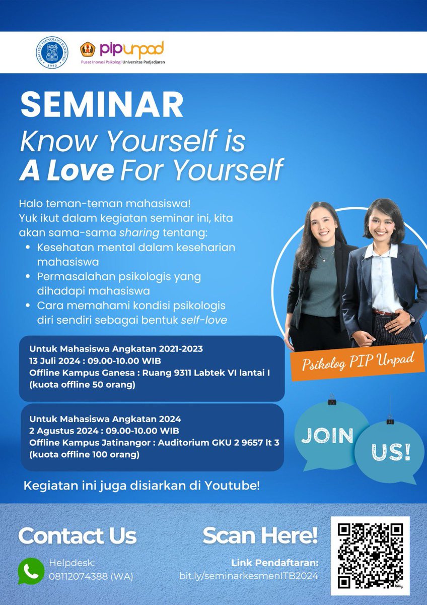 Halo, teman-teman!

Lagi pada ngapain, nih?
Ada yang baru nih, ikuti Seminar “Know Yourself is A Love For Yourself”

Untuk informasi detailnya bisa dilihat di bawah yaa 😊👇🏻