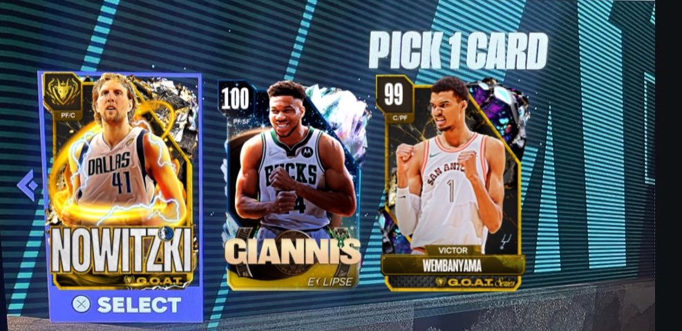 nba2k26_code's tweet photo. 🚨 Locker code 🚨

Who would you pick??

Guaranteed G.O.A.T Dirk Nowitzki, 100 OVR Giannis Antetokounmpo or Dark Matter Victor Wembanyama when you retweet and follow us.

Pick them up here for 24 hours only. ⬇️

https://t.co/Az8qY6r8ii https://t.co/knmN56T7At