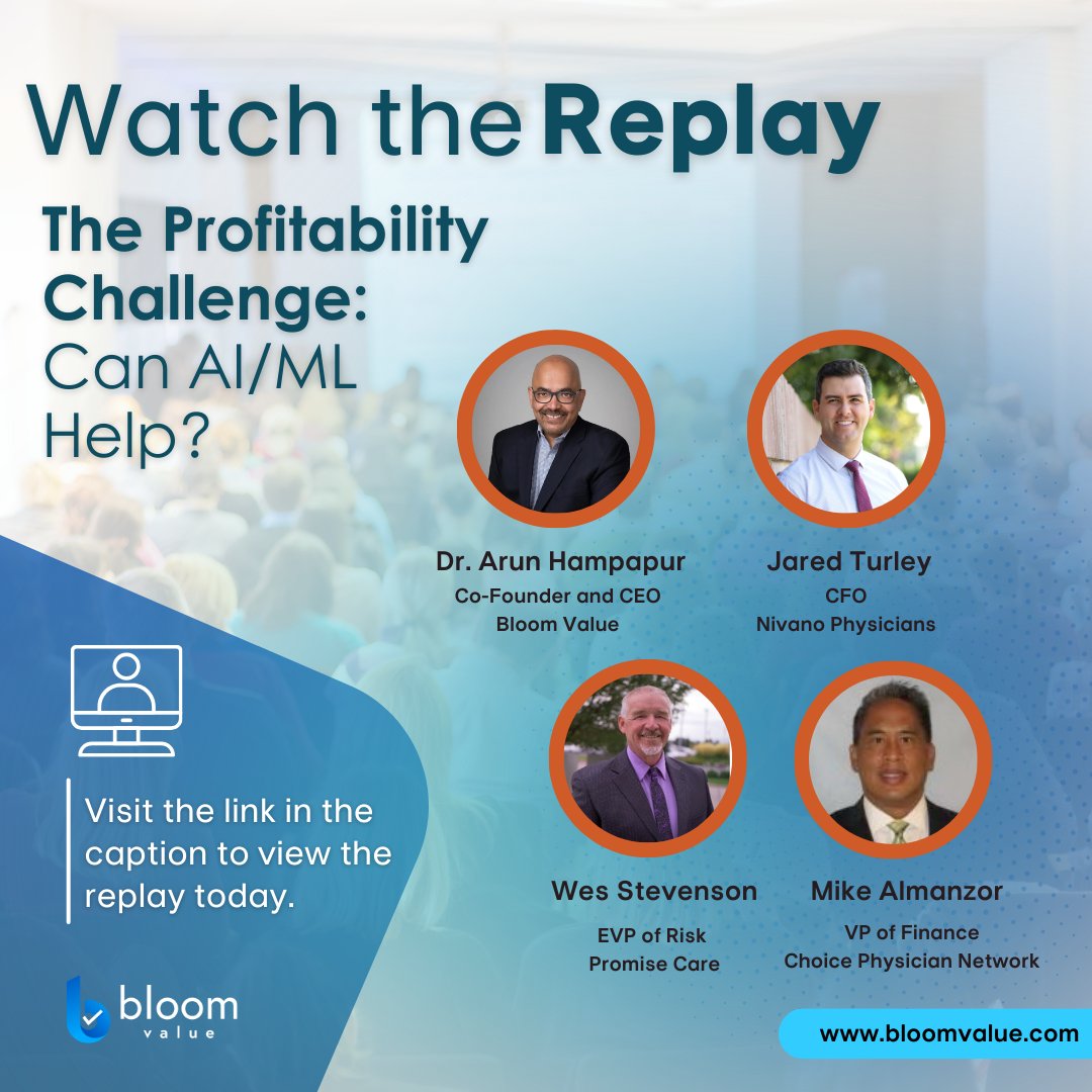 BloomValueCorp's tweet photo. Missed our webinar on financial risk in healthcare? Watch our highlight reel! 📽️✨
Learn about:
• Risk stratification
• AI for predictive modeling
• Mitigating financial risk
Stay informed &amp; navigate healthcare risk effectively.
👉 Watch here:  https://t.co/c8fHos90vQ https://t.co/IPyZVbYbrI