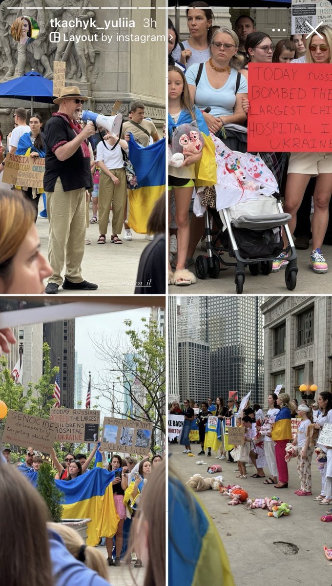 OstapYarysh's tweet photo. New York, Chicago, Washington. Ukrainians rallied to protest Russia’s attack on the children’s hospital in Kyiv and call for more support from the US government ahead of the NATO summit. https://t.co/D2g6rR9nrh