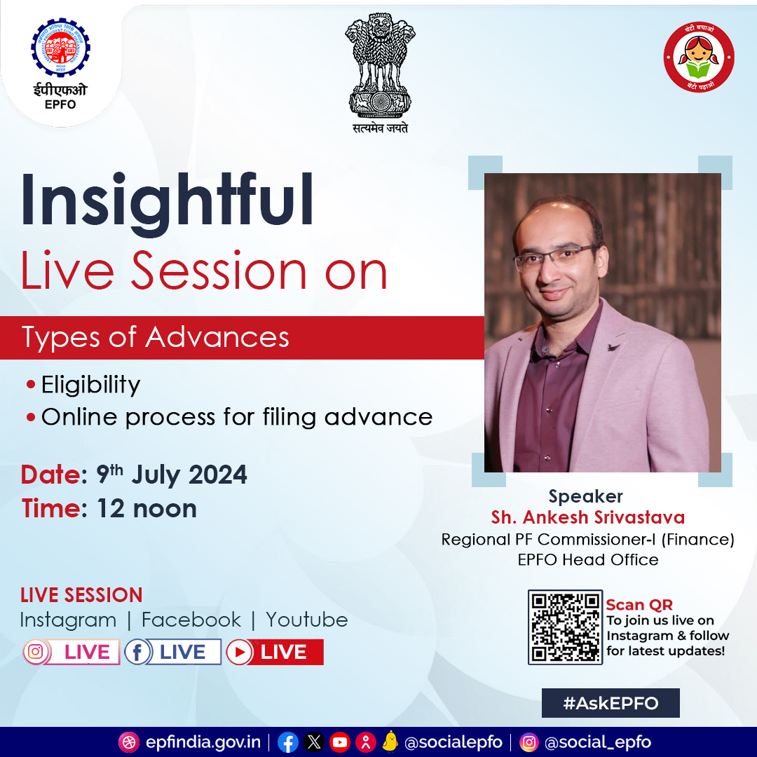 officialepfo's tweet photo. EPFO’s live session on EPF Advances will be held today at 12 noon. Click on the link below to follow us on instagram.
https://t.co/8aEMIcgGZP.
#LiveSession #EPFAdvances #HumHainNaa #EPFOwithYou#AskEPFO https://t.co/cyPxIxNF9g