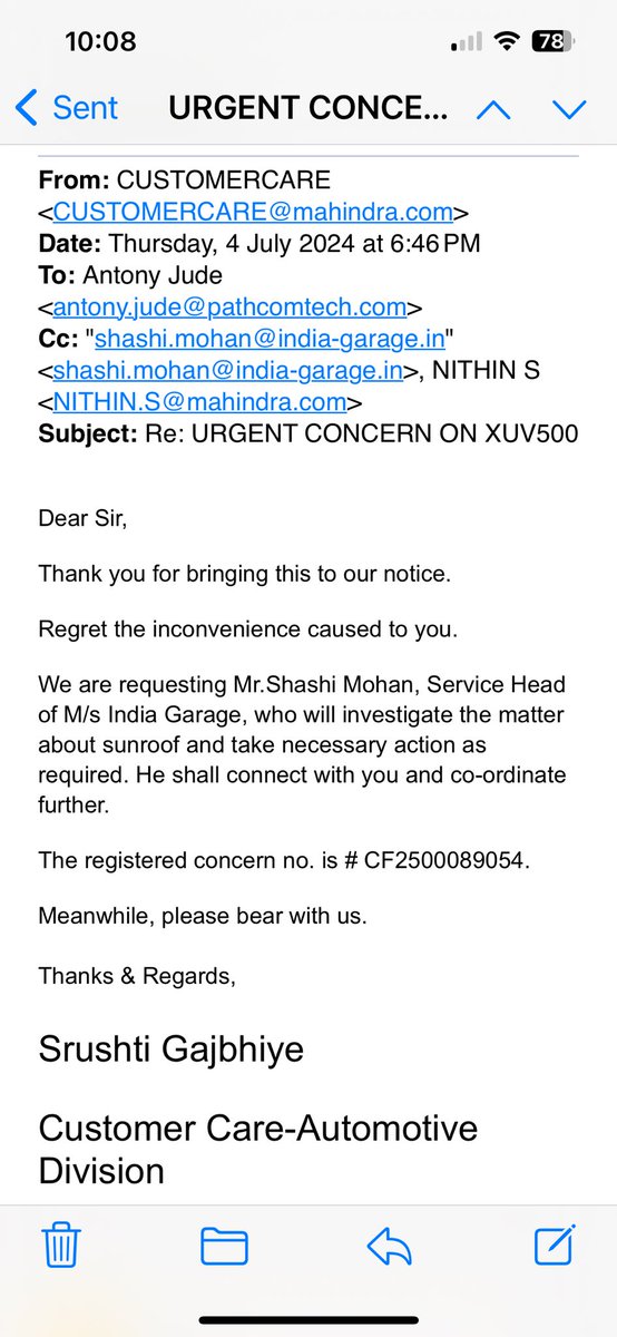 antony_jude's tweet photo. @18002096006 @MahindraXUV500 @anandmahindra Response to the issue highlighted https://t.co/k9KT9tbt5c