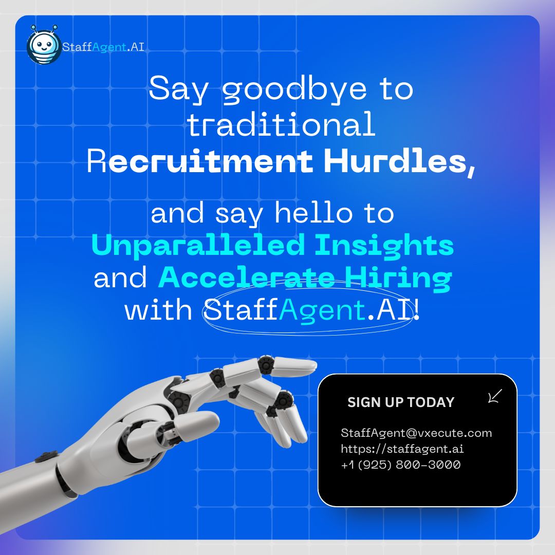 Say goodbye to recruitment hurdles and say hello to unparalleled insights with StaffAgent.AI! 

🚀 Transform your hiring process today. Sign up at staffagent.ai 

#AI #Recruitment #Hiring #StaffAgentAI