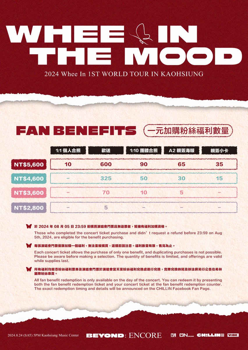 chillin_taiwan's tweet photo. 畫重點：有延伸舞台、有樂隊、有中控、實名制

《2024 Whee In 1ST WORLD TOUR: WHEE IN THE MOOD [BEYOND] ENCORE IN KAOHSIUNG》

資訊｜8/24（六）5PM @ 高流 海音館
購票｜https://t.co/MkA4l3FX7n
開賣｜7/13（六）11AM
主辦｜Chillin 希林國際、希波企劃
​
#마마무 #mamamoo #휘인 #WheeIn #輝人 https://t.co/v34dpfLxQd