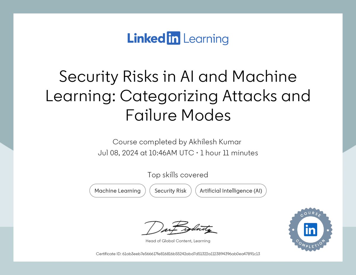 AkilesshKummar's tweet photo. Security Risks in Al and Machine Learning: Categorizing Attacks and Failure Modes
#MachineLearning #machinelearningalgorithms #machinelearningtools #ArtificialIntelligence #securityrisks #informationsecurity #cybersecurity https://t.co/8oYh0nBw9X