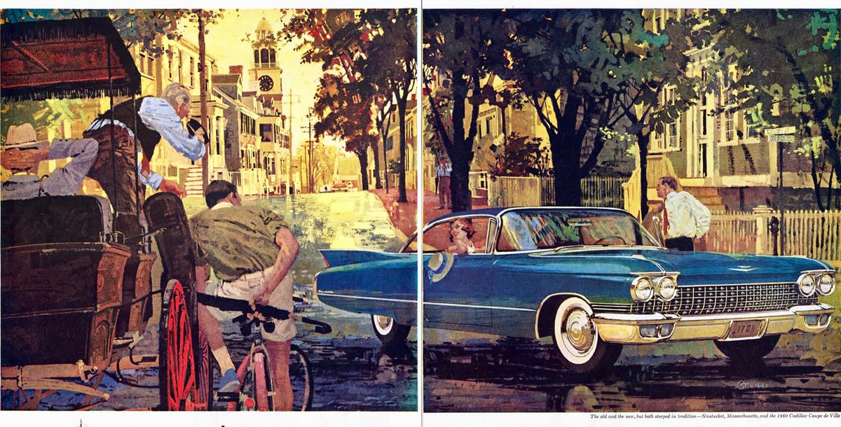 LRonLacy's tweet photo. #OTD in 1960
🧵👇
‘The old and the new, but both steeped in tradition - Nantucket, Massachusetts, and the 1960 Cadillac Coupe de Ville’
#Illustration by Bernie Fuchs (1932-2009)
#illustrationart #illustrationartists #BernieFuchs #Cadillac #automotivedesign #sightseeing #Nantucket https://t.co/zpUGmuephN