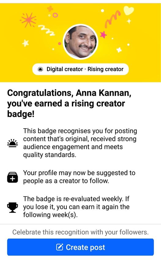 annakannan's tweet image. வளரும் படைப்பாளர்!

📷 Facebook recognised me as a top rising creator this week!

#risingcreator #Facebook #annakannan