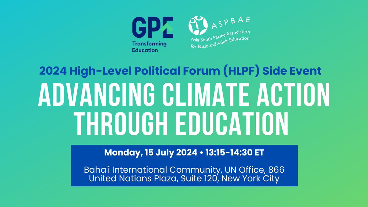ASPBAE (@aspbae) on Twitter photo Join us for the <a href="/GPforEducation/">Global Partnership for Education</a> and ASPBAEโs Side Event for the High-Level Political Forum (#HLPF2024) on "๐๐ฑ๐๐ฎ๐ป๐ฐ๐ถ๐ป๐ด ๐๐น๐ถ๐บ๐ฎ๐๐ฒ ๐๐ฐ๐๐ถ๐ผ๐ป ๐ง๐ต๐ฟ๐ผ๐๐ด๐ต #๐๐ฑ๐๐ฐ๐ฎ๐๐ถ๐ผ๐ป.โ
Register here: tinyurl.com/5x7rpve7 (in-person) or tinyurl.com/5n6cdrjm (online) Join us for the <a href="/GPforEducation/">Global Partnership for Education</a> and ASPBAEโs Side Event for the High-Level Political Forum (#HLPF2024) on "๐๐ฑ๐๐ฎ๐ป๐ฐ๐ถ๐ป๐ด ๐๐น๐ถ๐บ๐ฎ๐๐ฒ ๐๐ฐ๐๐ถ๐ผ๐ป ๐ง๐ต๐ฟ๐ผ๐๐ด๐ต #๐๐ฑ๐๐ฐ๐ฎ๐๐ถ๐ผ๐ป.โ
Register here: tinyurl.com/5x7rpve7 (in-person) or tinyurl.com/5n6cdrjm (online)