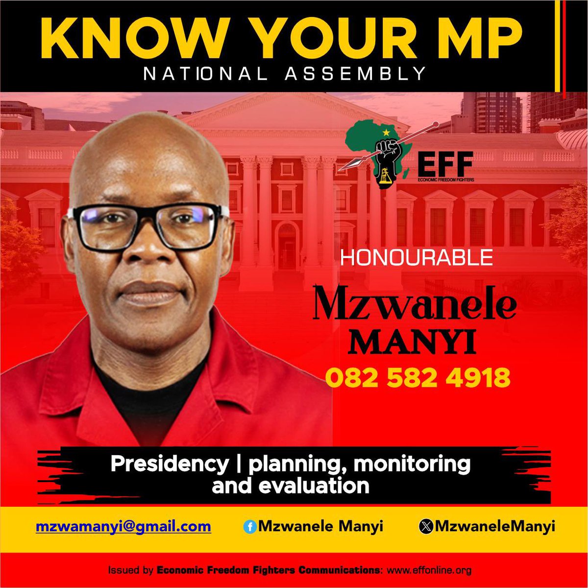 EFFSouthAfrica's tweet photo. ♦️Know Your EFF MPs♦️

The EFF remains committed to fighting for economic freedom for black people.

Follow Your EFF MPs here:

@SixoGcilishe 
@MazwiBlose 
@MzwaneleManyi 

#EFFInParliament https://t.co/6iowyChyor