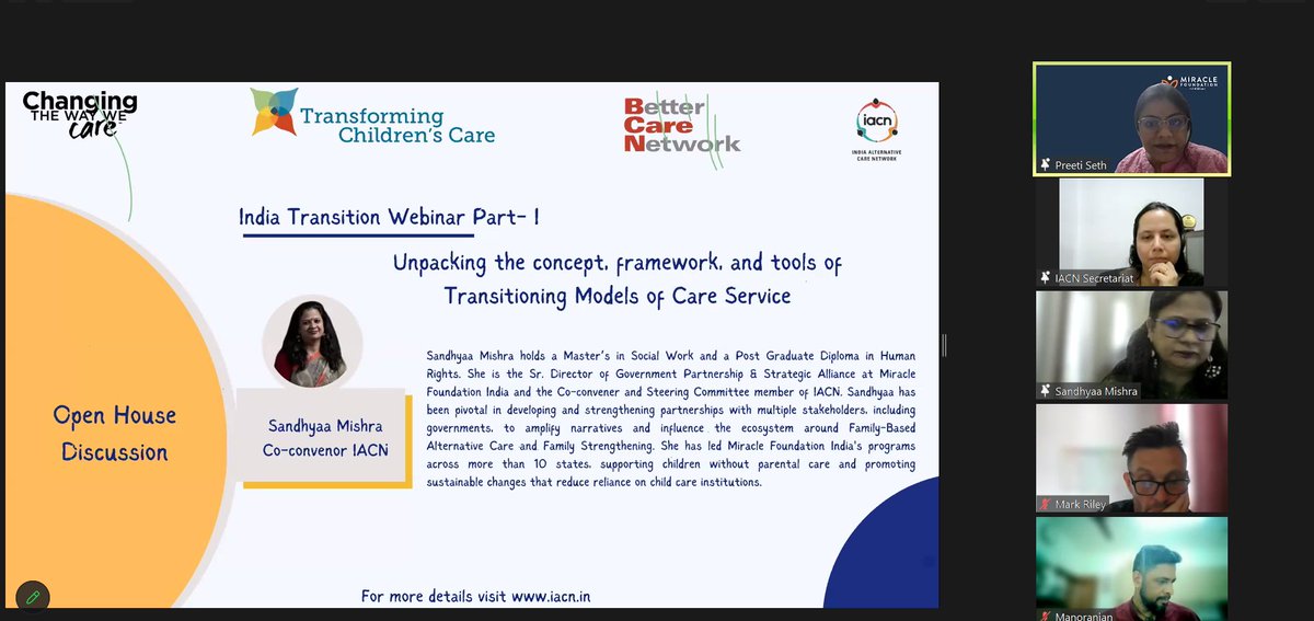 IACN6's tweet photo. Some of the glimpses of the webinar "Unpacking the concept, framework, and tools of Transitioning Models of Care Service".
#IACN #bettercarenetwork #changingthewaywecare #TransformingChildrensCare
@MFIndia @UNICEFIndia @udayancare @CatholicRelief @cini_india @FFEveryChild https://t.co/g6C9SHNpnX