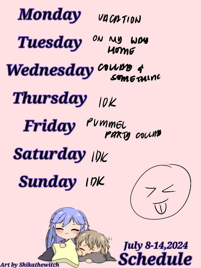 maze_vt's tweet photo. Schedule for the week!!
July 8-14,2024
Sorry no time to make proper sched next I will make one promise
Art by @ShikaWitch
General: #MazeVT
Live: #MazeLive
Art: #artMAZEng
Clip: #MAZEtrophe https://t.co/YKHl0OxdQq