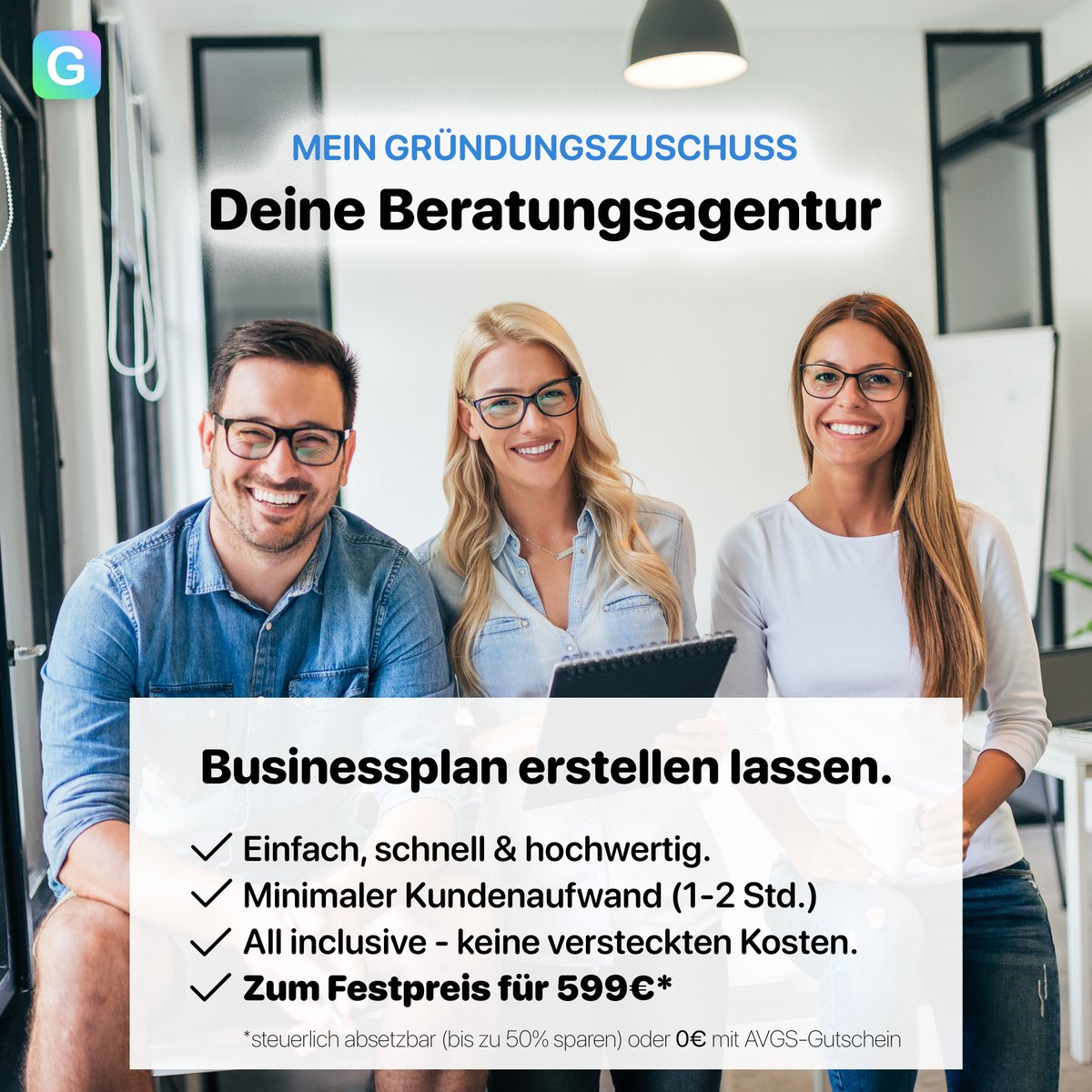 Wir helfen Dir dabei den Gründungszuschuss schnell und mühelos bewilligt zu bekommen, indem wir für Dich den Businessplan erstellen.