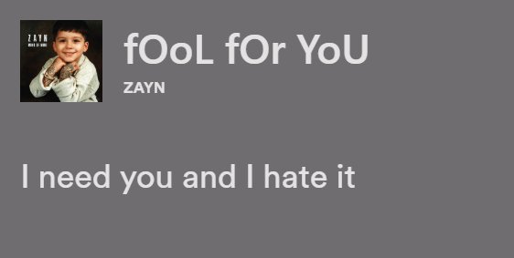 ZJMLyricz's tweet photo. fOol fOr YoU by ZAYN https://t.co/rZQRHWQAfR