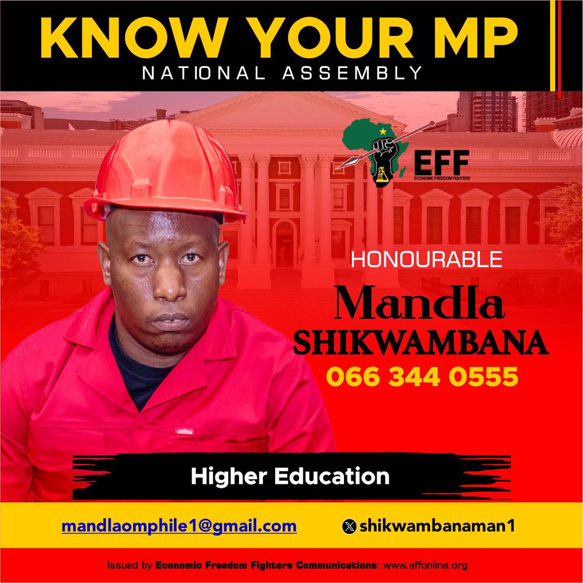 EFFSouthAfrica's tweet photo. ♦️Know Your EFF MPs♦️

Our responsibility is to undermine the backward policy advancement of the ANC-DA grand coalition.

Follow Your EFF MPs here:

@NatashaNtlangw1 
@Shikwambanaman1 
@Dlamini_M1 

#EFFInParliament https://t.co/MSAU93YTTz