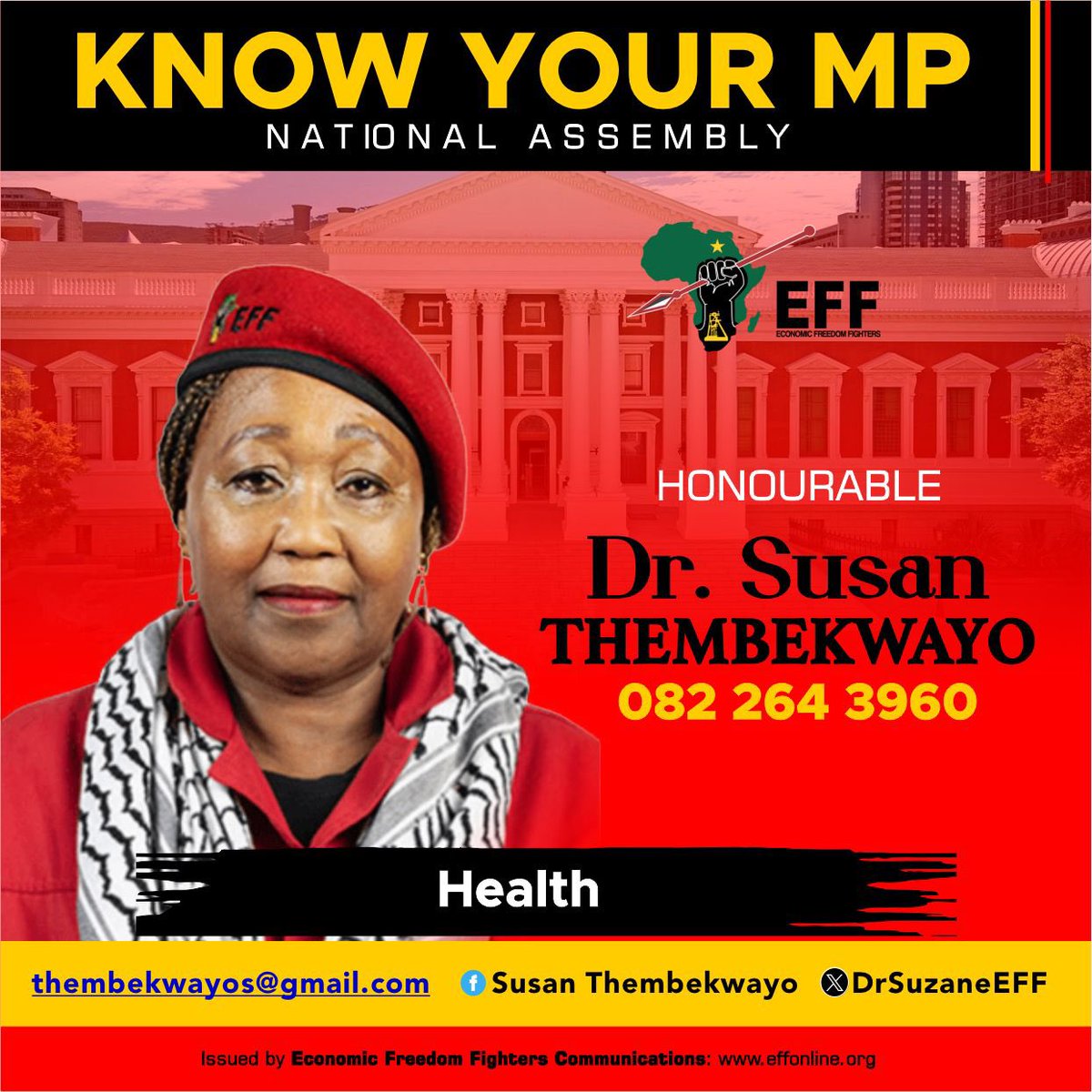 EFFSouthAfrica's tweet photo. ♦️Know Your EFF MPs♦️

We will remain a firm opposition which will now exist in the context of a National Government that is characterised by neo-colonial forces, racists, and organisations whose existence is to prioritise the interests of domestic and global markets, over the people.

Follow Your EFF MPs here:

 @vuyanipambo 
@LeighAnnMathys
@DrSuzaneff 

#EFFInParliament