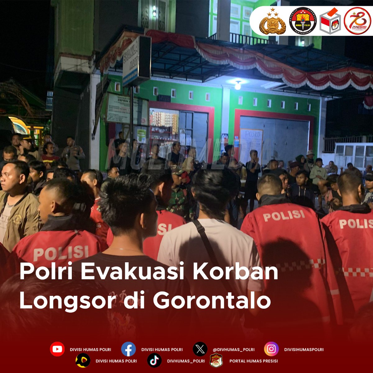 HumasPoldaJatim's tweet photo. Polri melalui Polda Gorontalo terus berupaya melakukan pencarian dan mengevakuasi masyarakat yang terdampak bencana alam tanah longsor di Kecamatan Suwawa Timur, Kabupaten Bone Bolango, Gorontalo. 
Wujud Bentuk Simpati #BersamaHadapiBencana https://t.co/XhAzcaVEo1