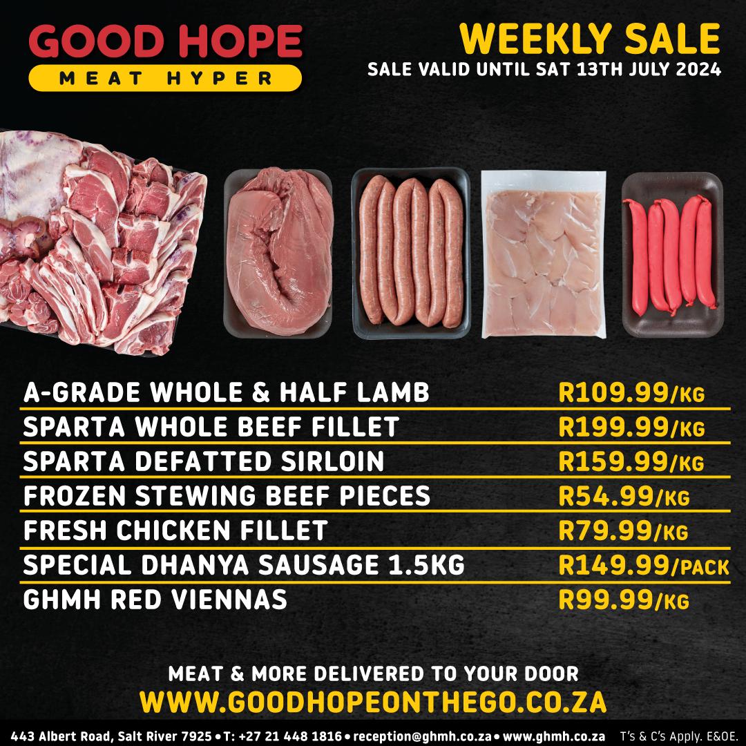 goodhopemeat's tweet photo. Weekly Sale Alert! โจ๐
Don't miss out on our amazing deals! Stock up on your favorite goodies and save BIG! ๐
Valid Until Saturday, 13th July 2024!
In Store or Order online at https://t.co/81VUSgotob
#WeeklySale #ShopAndSave #GoodHopeOnTheGo #OnlineShopping https://t.co/C6my4FwVtJ