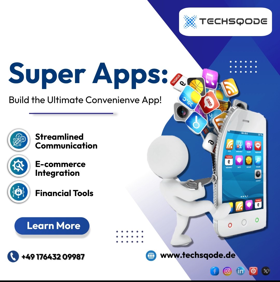 Techsqode's tweet image. 🚀 Unlock the Power of Super Apps!
#TechInnovation 💡#SuperApps 🌟#StreamlinedCommunication 📞#EcommerceIntegration 🛒#FinancialTools #DigitalTransformation 🔄#UltimateConvenience 📱#NextGenApps 🚀