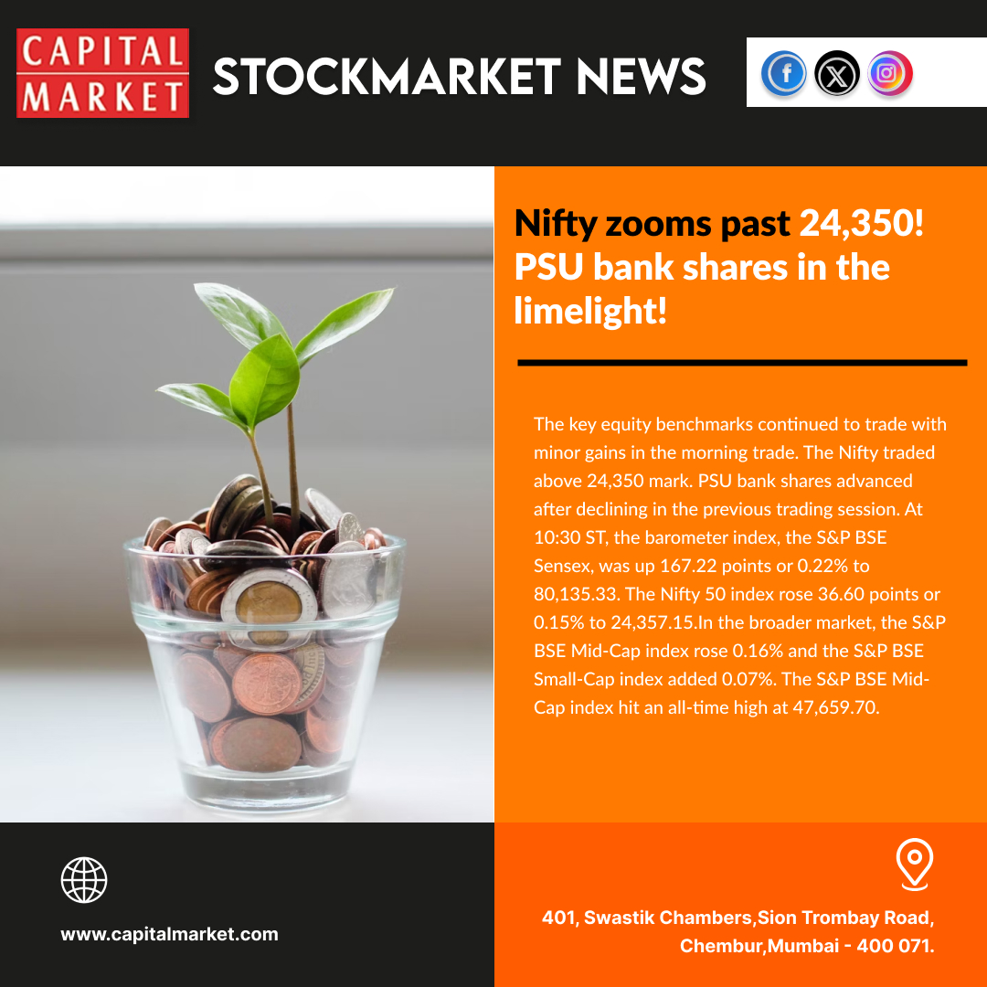 CapitalMarket17's tweet photo. PSU Bank Shares Propel Nifty Above 24,350
Like | Share | Follow For Daily Updates.
https://t.co/YJjldO3Pnt
#Nifty24350 #PSUBankShares #StockMarket https://t.co/XQ1EFJslgs