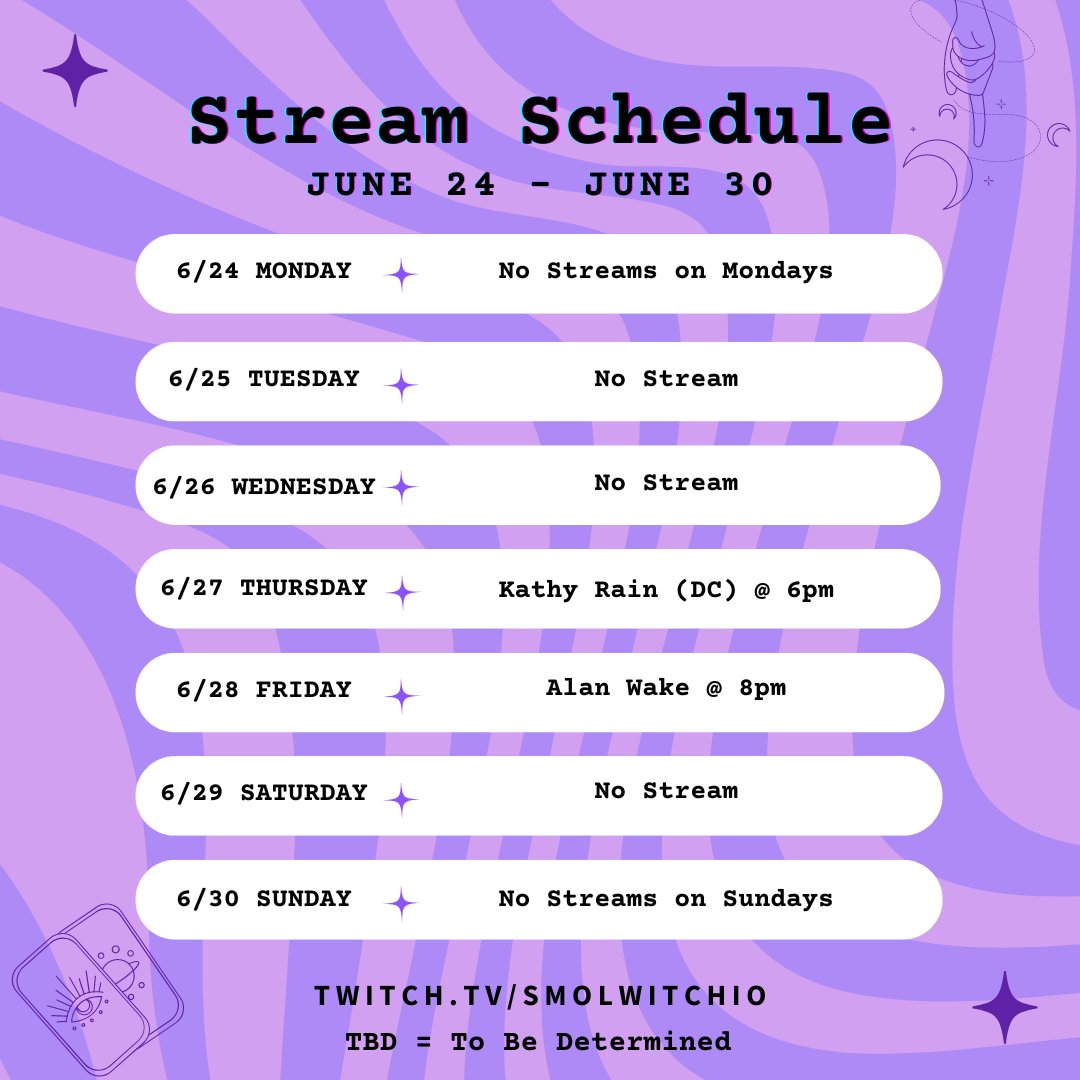 SmolWitchio's tweet image. THIS WEEK'S SCHEDULE!!!

Gonna play and old favorite of mine that got a director's cut, Kathy Rain! And then a game I've never played: Alan Wake.

Picked these up during the #SteamSpringSale and can't wait to play these with y'all!

#notspon but I could be uwu