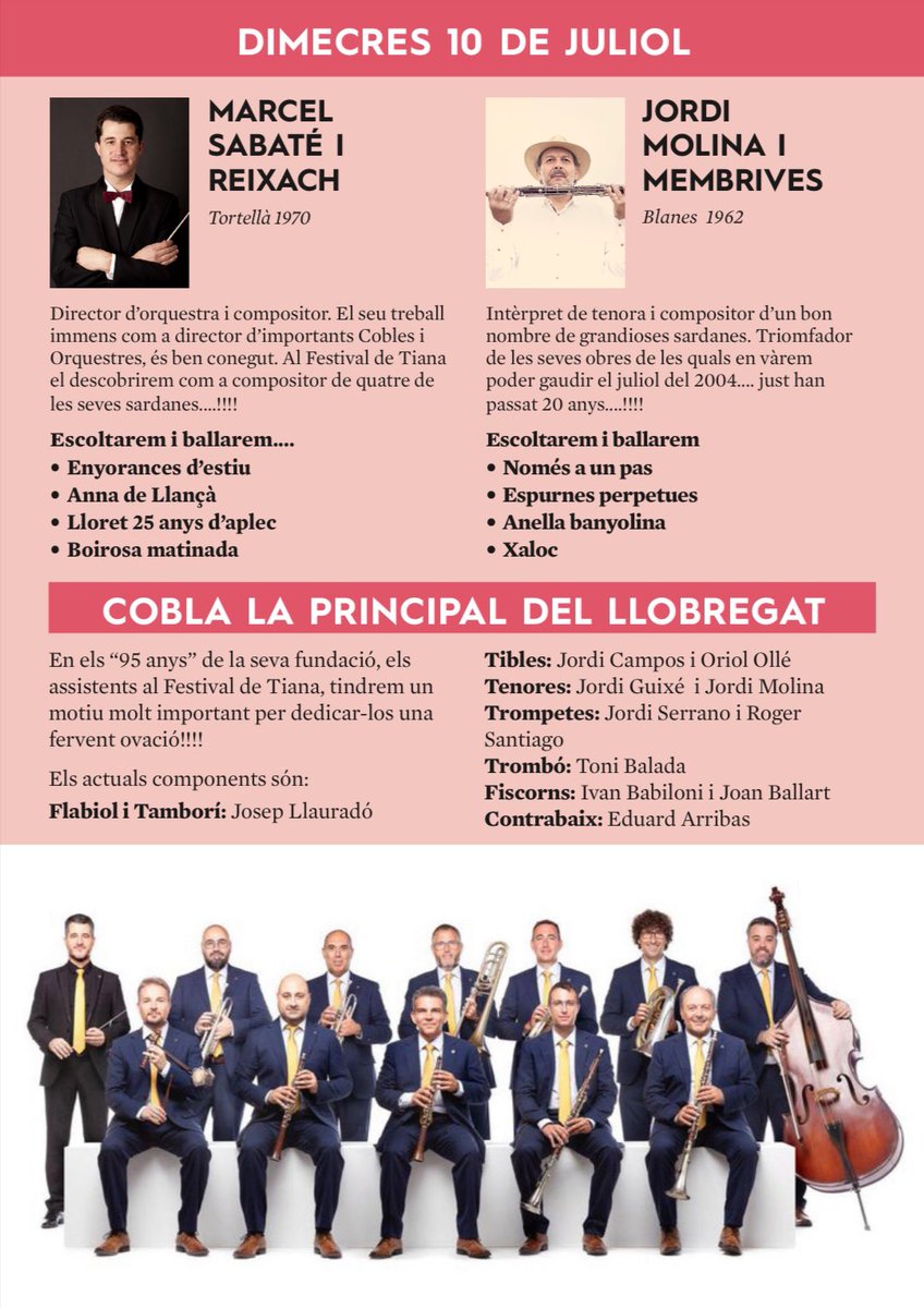 laLlobregat's tweet photo. 🎼Agenda la Llobregat:

🗓 DIMECRES 10 de juliol
📍 Tiana 
⏰ 21:30h Ballada

🗓 DIJOUS 11 de juliol
📍 Castellar del Vallès 
⏰ 21:30h Ballada

🗓 DIVENDRES 12 de juliol
📍 Manlleu 
⏰ 21h Aplec

🗓 DIUMENGE 14 de juliol
📍 Calella 
⏰ 19:30h Ballada

Ens hi acompanyeu? https://t.co/9SyzART00R