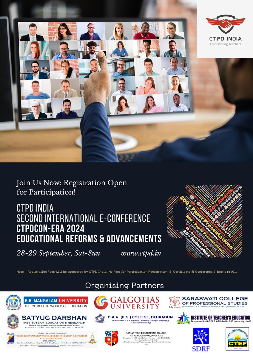 ctpdin's tweet image. Registration Open for Participation!

Join Now for Registeration 
t.me/+xeezchBWWpNmY…
.
.
.
.
.
#CTPD #CTPDIndia #CTPDCONERA2024 #InternationalConference2024 #econference #IndianKnowledgeSystems  #SDGs #researchineducation #education #QualityEducation