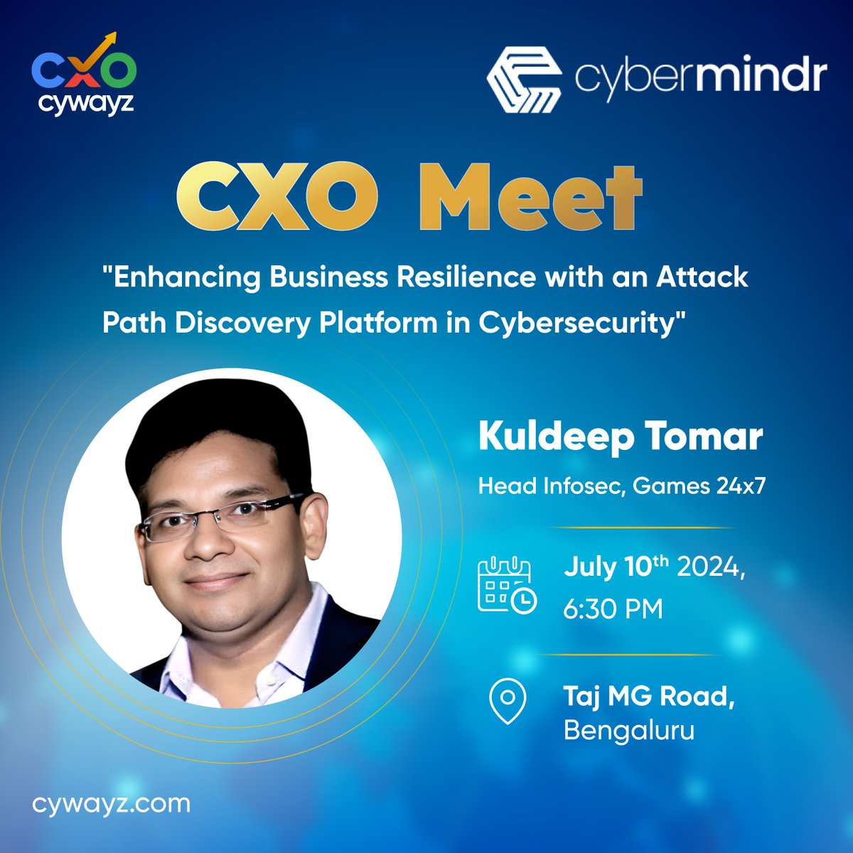 We at CXO Cywayz, in collaboration with CyberMindr, are excited to host an exclusive CXO Meet at the Taj MG Road, Bengaluru!

We are honored to welcome our distinguished guest, Kuldeep T.

#CXOMeet #InformationSecurity #Networking #CXOCywayz #Cybermindr #Leadership #Innovation