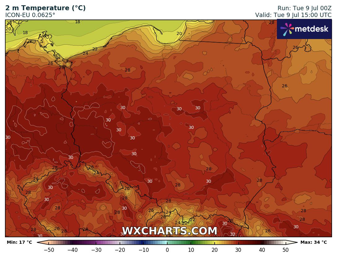 SOB_pl's tweet image. 🌡️☀️Przed nami pierwszy z serii upalnych dni. 
Pamiętajcie o noszeniu nakrycia głowy i nawadnianiu. 
Grafika: @metdesk / @wxcharts 
@IMGW_CMM @IMGWmeteo @MeteoprognozaPL 
#obserwatorzyburz #pogoda #polska #lato #upał #temperatura