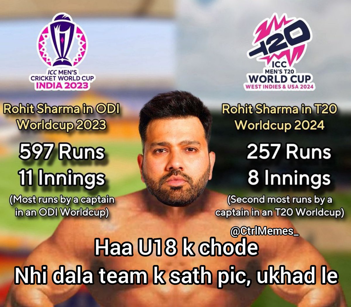 Ctrlmemes_'s tweet photo. Post more solo pictures Rohit Sharma 🤣 we are loving the tears of under 18 FC 😭 https://t.co/v5qj5AiwPn