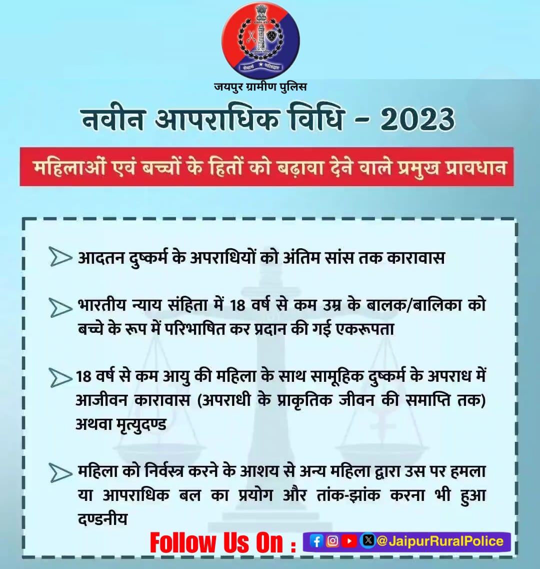 PsSamodPolice's tweet photo. नवीन आपराधिक कानून 2023............... https://t.co/HPwEsUQaCi