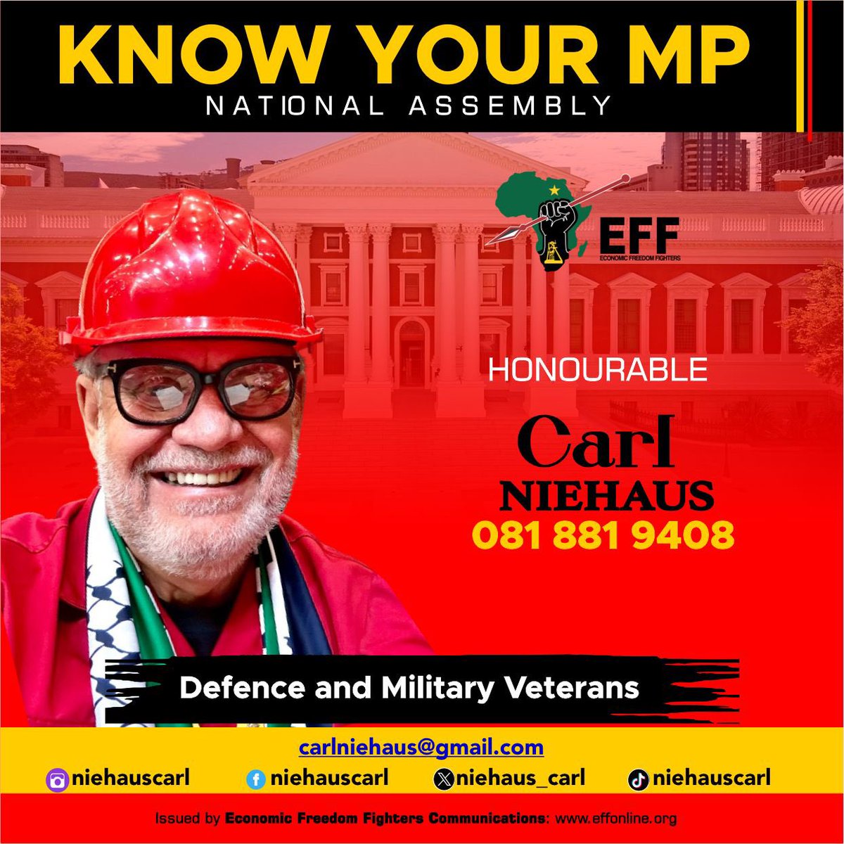 EFFSouthAfrica's tweet photo. ♦️Know Your EFF MPs♦️

The EFF Members of Parliament will serve the people of South Africa with integrity and uphold their sworn oaths.

Follow Your EFF MPs here:

 @AdvBMkhwebane 
@fanamokoena 
@niehaus_carl 

#EFFInParliament https://t.co/u922ZSfAyW