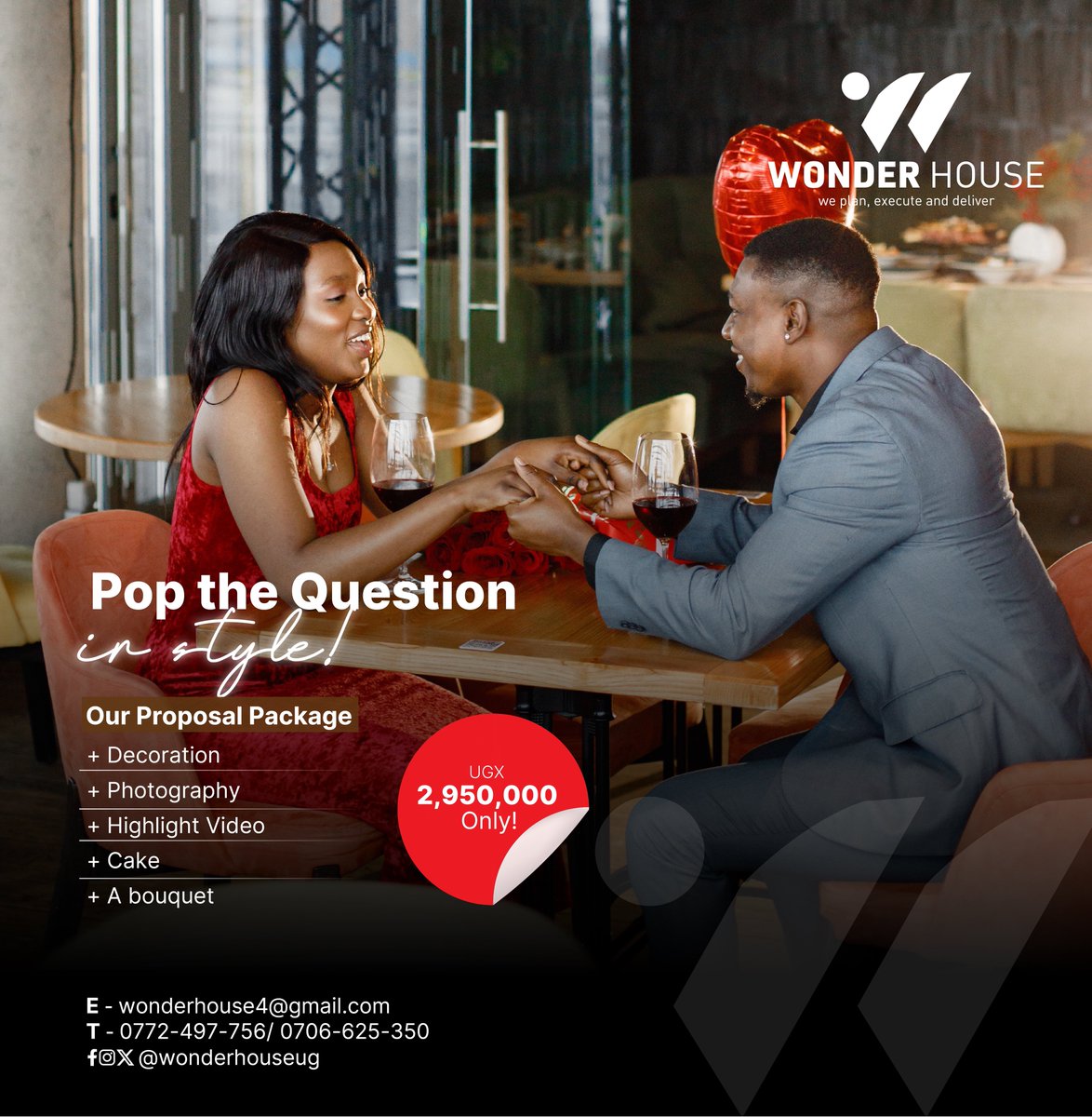 wonderhouseug's tweet photo. Ready to pop the question? Our package takes care of everything. Just bring the ring and your love!💍♥️
☎️ +256772497756 | 706625350
#WonderHouse #love #willyoumarryme #proposal #ring #perfectproposal #proposalpackage https://t.co/tQKRsVAkQa