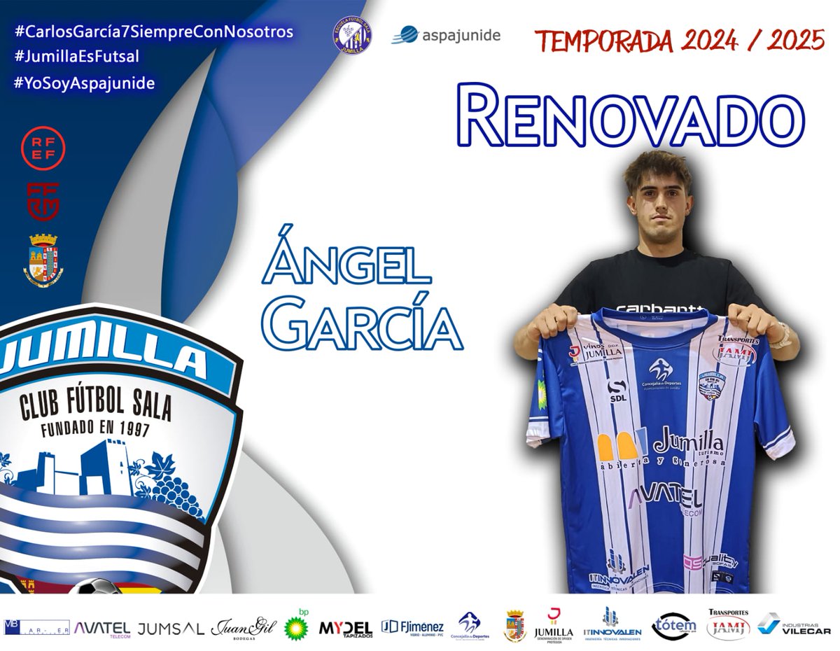 JumillaFS's tweet photo. 📣 FICHAJES 📝

Ángel García seguirá vistiendo la elástica jumillana la próxima temporada.

El ala jumillano continuará demostrando su calidad, visión de juego, disparo y el espectacular 1vs1 a todos los aficionados al Fútbol Sala . https://t.co/urDOzUzTa5