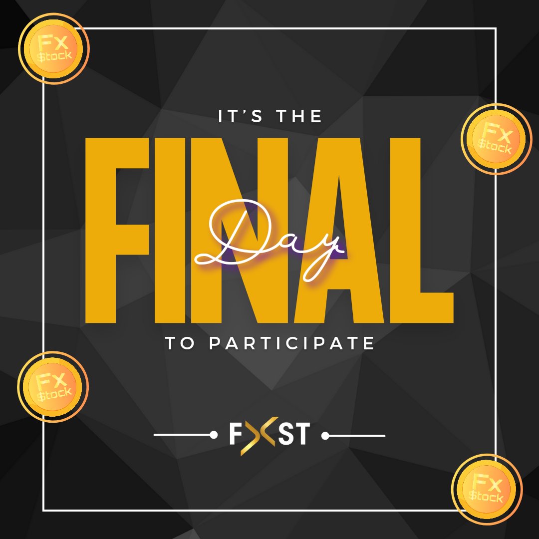 fxsttoken's tweet photo. 🚀 Final Day! Today is the last day to participate in our Surprise Bonus Giveaway. Retweet our pinned post on Twitter, share your FXST experience, and tag @FXSTToken. #FXSTExperience #fxstcommunity
#FXST #fxStock #Fxsttoken #fxstmegagiveaway #fxstbonusgiveaway #fxstcommunity #cryptomarket #cryptocoin #CryptoRewards
