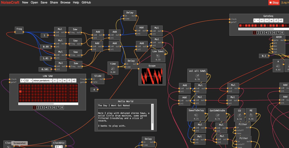 reaktorplayer's tweet photo. NoiseCraft : https://t.co/6sClqBpwDg is a visual programming language for sound synthesis and music that runs in your web browser, loosely inspired by Pure Data and Max/MSP https://t.co/cOSt4SWV9Y
