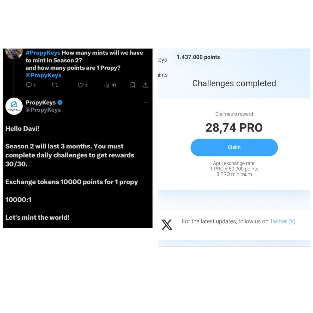 Michel31823404's tweet image. I would like to report a serious error that is occurring.    You @Propykeys, gave your word that the conversion of 1 PRO is equivalent to 10,000 points.    So fix this as soon as possible! #PropyKeys