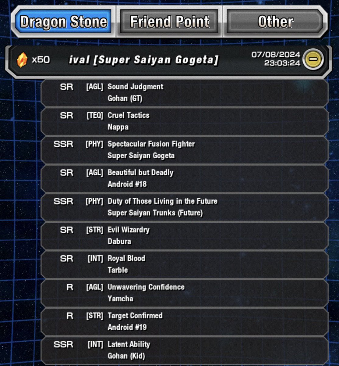 Elkane_'s tweet photo. @DokkanAssets Triple carnival pull, rainbowed Gohan.
Also if it wasn’t confirmed, the new Ginyu LR can already be pulled on Gogeta’s banner https://t.co/kVbXZJU03W