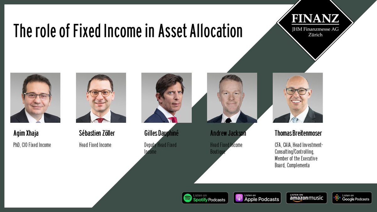 finanzmesse's tweet photo. The role of Fixed Income in Asset Allocation- Das Roundtable zum Thema, jetzt im Podcast.

https://t.co/r26bkUykYw

Speaker: Agim Xhaja,Sébastien Zöller, Gilles Dauphiné, Andrew Jackson
Moderation: Thomas Breitenmoser

#FINANZ24 #Finance https://t.co/jcmhvEWTx1