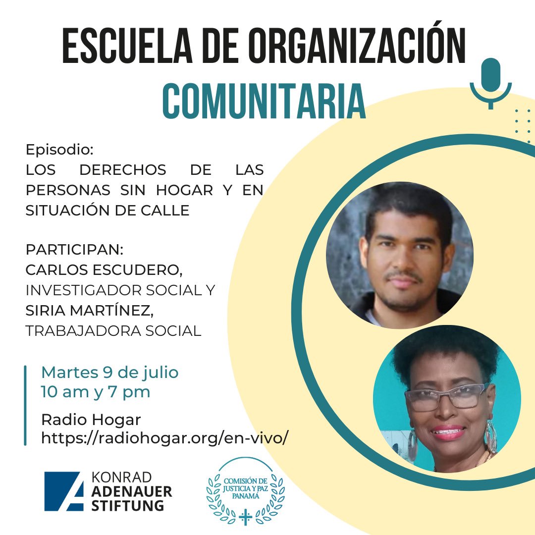 Kas_Panama's tweet photo. Sintoniza este martes 9 de julio a las 10 am y 7 pm en Radio Hogar, el programa de la Escuela de Organización Comunitaria, espacio formativo de la Comisión de Justicia y Paz, con el apoyo de la Fundación Konrad Adenauer KAS.

#JusPax #RedKAS #KASPanama #RadioHogar https://t.co/c8HYNueImj