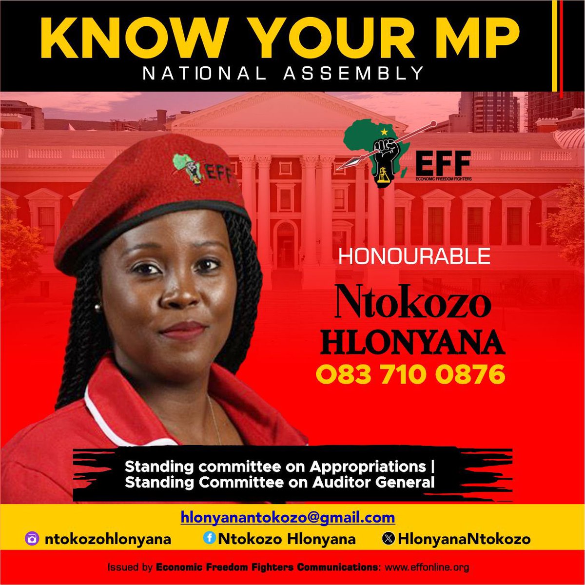 EFFSouthAfrica's tweet photo. ♦️Know Your EFF MPs♦️

Our goal is to achieve Economic Freedom In Our Lifetime through a long-term mission. We are committed to fighting for true liberation for our people through governance.

Follow Your EFF MPs here:

 @HlonyanaNtokozo 
@ReneiloeMashab1 

#EFFInParliament https://t.co/J8zio232a0