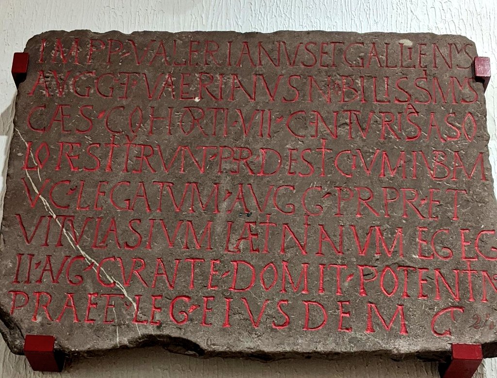 HawkeJon's tweet photo. 'The Emperors #Valerian and #Gallienus, Augusti, and Valerian, most noble #Caesar, restored from ground-level barrack-blocks for the Seventh Cohort, through the agency of Desticius Juba, of senatorial rank.' 255-60AD #Isca #Caerleon #EpigraphyTuesday #Archaeology #Wales #Roman https://t.co/PDfHX8UMYf