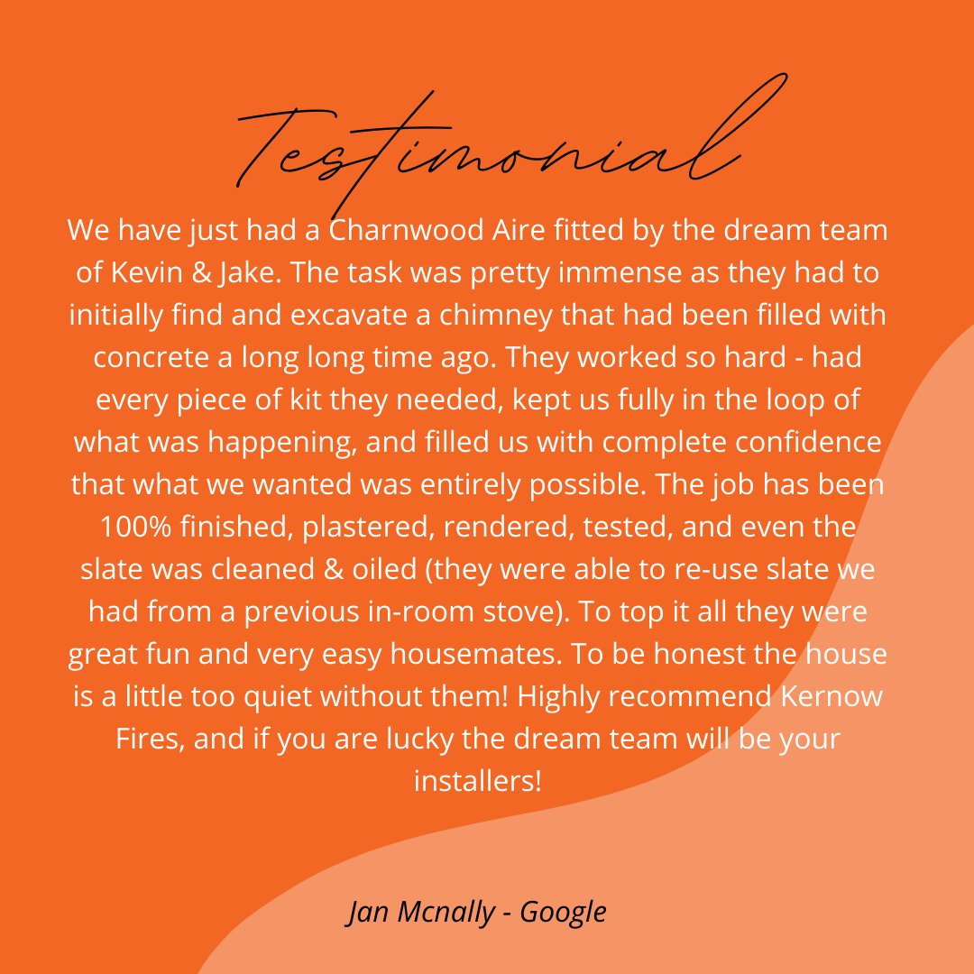 You can view more reviews on Google, Facebook or on our website at: 
kernowfires.co.uk/testimonials/

#testimonial #review #cornwall #woodburner #hetas #installer #fireplaceinstaller #fireinstaller
