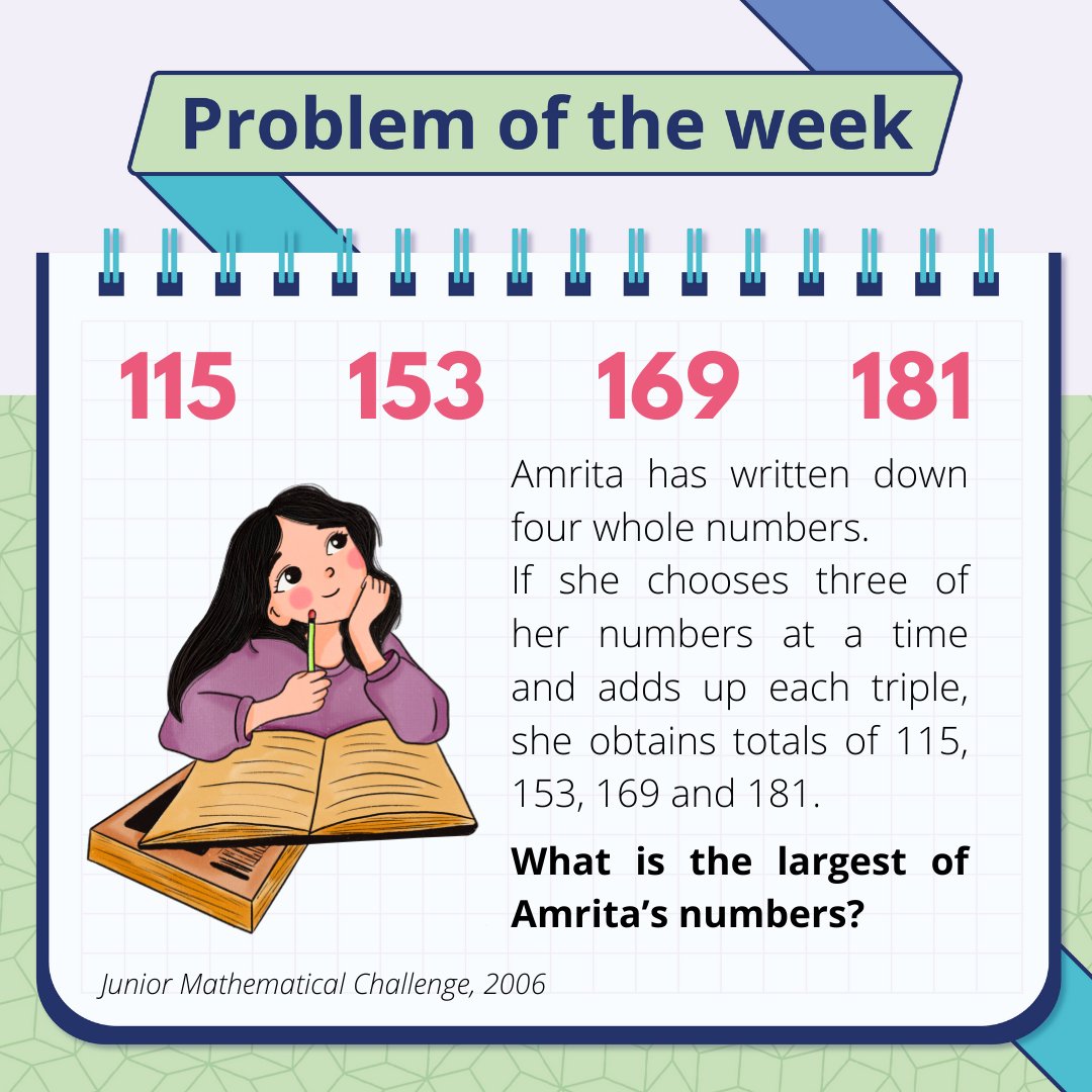 Problem of the Week 76!

Please do not comment the solution so others can work it out too. Instead, like this post or comment a thumbs up if you think you have the correct answer!

The solution will be posted in the comments on Thursday afternoon. 

#Problem #UKMT #Maths
