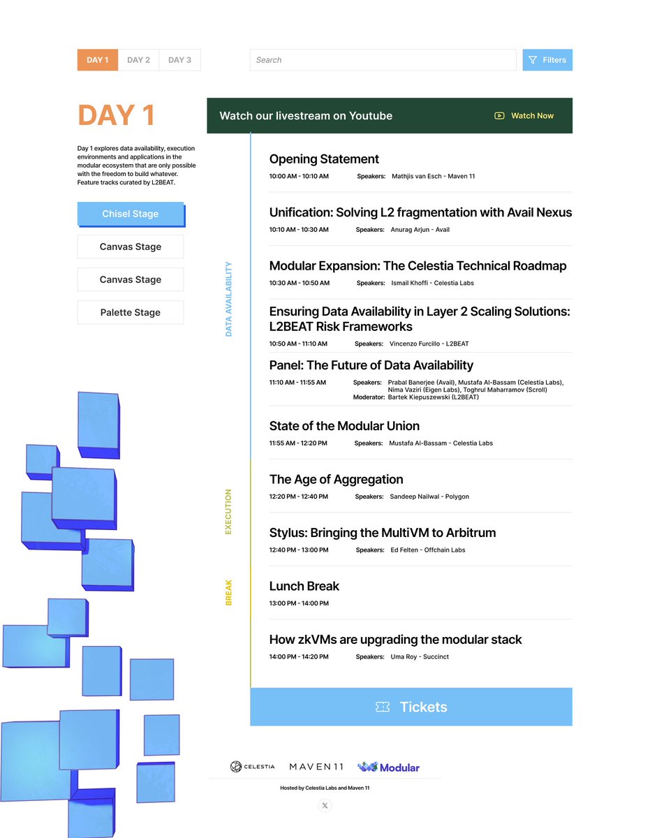 celestia's tweet photo. Agenda for Modular Summit 3.0 is now live! 🗓️

Featuring tracks curated by @blockworks, Flashbots, @l2beat, and @zkv_xyz ⬇️ https://t.co/bkHrHQzgZr