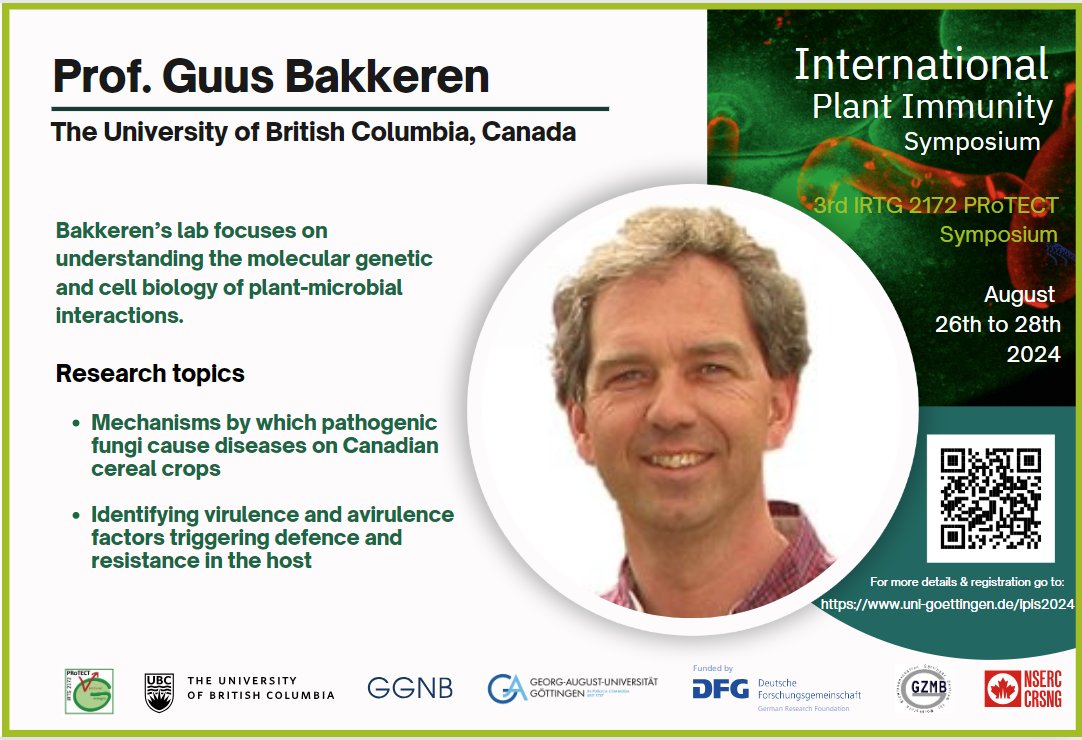 IRTG_PRoTECT's tweet photo. #IPIS2024 speaker's intro: Prof. Guus Bakkeren
See you at the 3rd IPIS 2024 (August 26-28, 2024) in Göttingen, Germany.
#Plantmicrobeinteractions
#Effectorbiology
#Fungalpathogenesis
#Plantsignaling
#Secondarymetabolites
#Parasiticplants
Please visit https://t.co/55AITS1IMs https://t.co/DDMN0machG