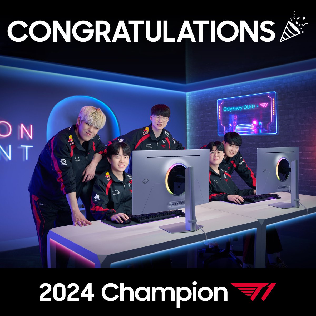 SamsungTV's tweet photo. 🎉 Congratulations to @T1LoL for making history once again by becoming the champion! 🥳
Samsung #Odyssey will always support you❣️

#OdysseyOLED #T1 #T1WIN #T1Fighting #Faker #Samsung https://t.co/qWFCCj1I3R