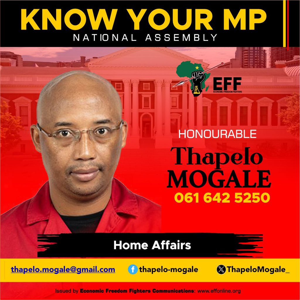 EFFSouthAfrica's tweet photo. ♦️Know Your EFF MPs♦️

Ours is a generational mission towards Economic Freedom In Our Lifetime! We will continue to wage a struggle in governance and on the ground, and deliver true liberation for our people!

Follow Your EFF MPs here:

 @LoratoTito 
@ThapeloMogale_
@MathibeRebecca 

#EFFInParliament