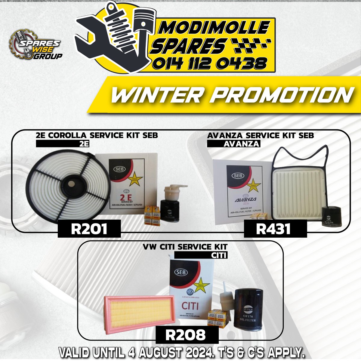 modimollespares's tweet photo. Winter Promo!! 
View our full special here: https://t.co/h3OVrQpEmQ
#WinterPromo #SEBFILTERS #SERVICEKIT #Carolla #avanza #VW #WinterSavings #SparesWiseGroup #CarCare #AftermarketParts https://t.co/XbPn1GNfXL